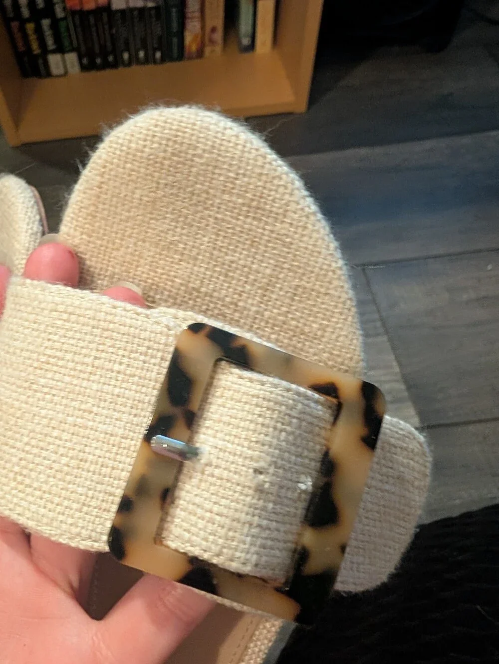 Nicole Miller Natural Beige Slide Sandals with Tortoiseshell Buckle - Picture 4 of 5